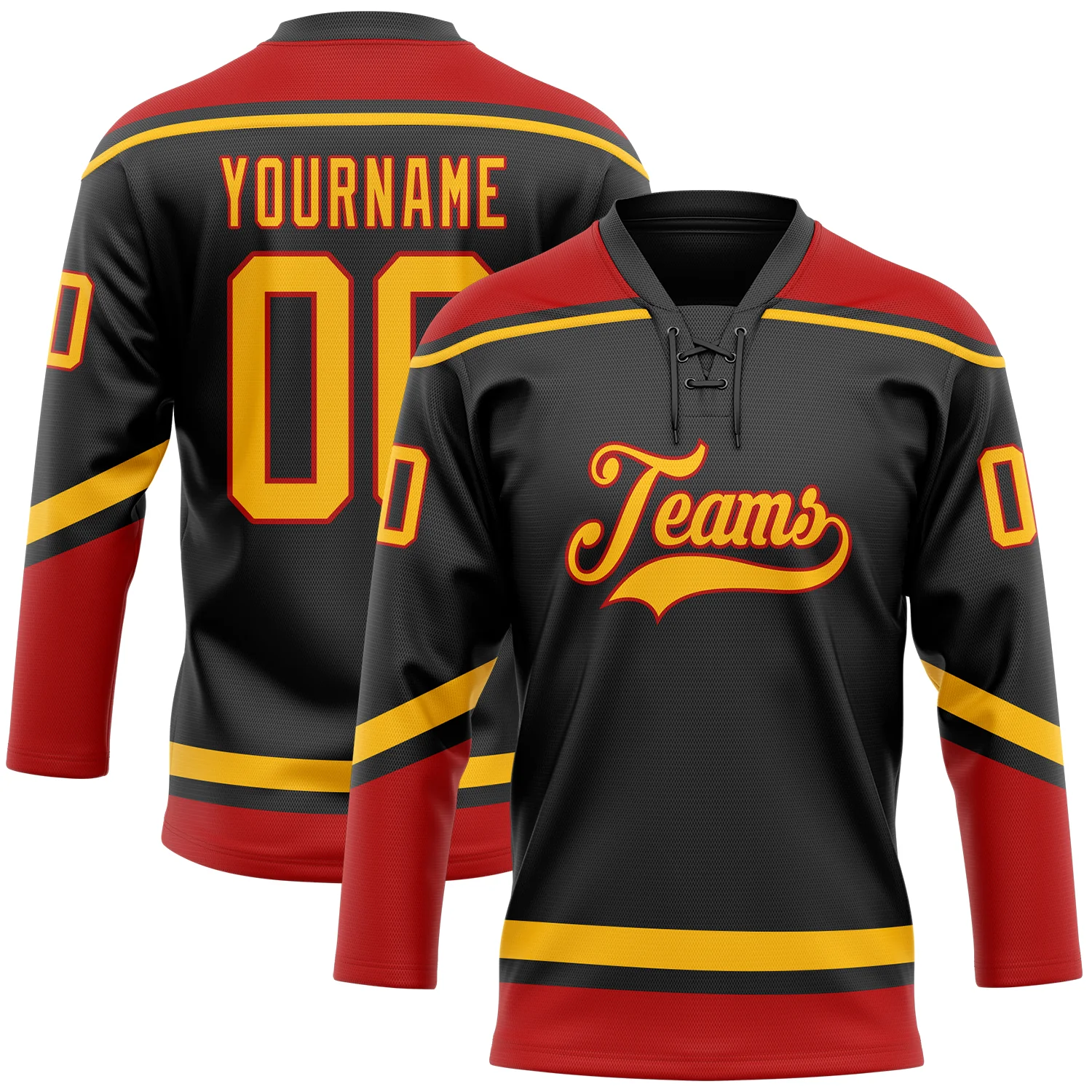 Black1641_dfecdbc2-eae5-4f7c-b3e0-e26db1da2451.webp Custom Black Gold-Red Hockey Lace Neck Jersey - Image 1