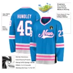 Custom Blue White-Pink Hockey Jersey - Image 2