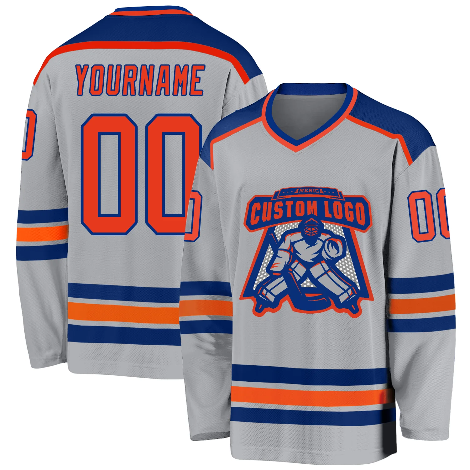 Gray0359.webp Custom Gray Orange-Royal Hockey Jersey - Image 1