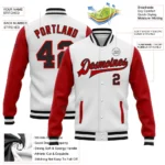 Custom White Black-Red Bomber Full-Snap Varsity Letterman Two Tone Jacket - Image 2