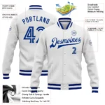 Custom White White-Royal Bomber Full-Snap Varsity Letterman Jacket - Image 2