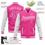 Custom Pink Pink-White Bomber Full-Snap Varsity Letterman Two Tone Jacket - Image 3