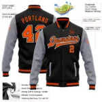 Custom Black Orange-Gray Bomber Full-Snap Varsity Letterman Two Tone Jacket - Image 3