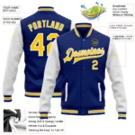 Custom Royal Yellow-White Bomber Full-Snap Varsity Letterman Two Tone Jacket - Image 3