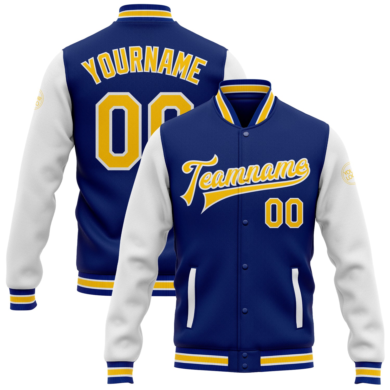 Jacket1750.jpg Custom Royal Yellow-White Bomber Full-Snap Varsity Letterman Two Tone Jacket - Image 1