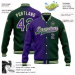 Custom Green Purple-Cream Bomber Full-Snap Varsity Letterman Gradient Fashion Jacket - Image 3