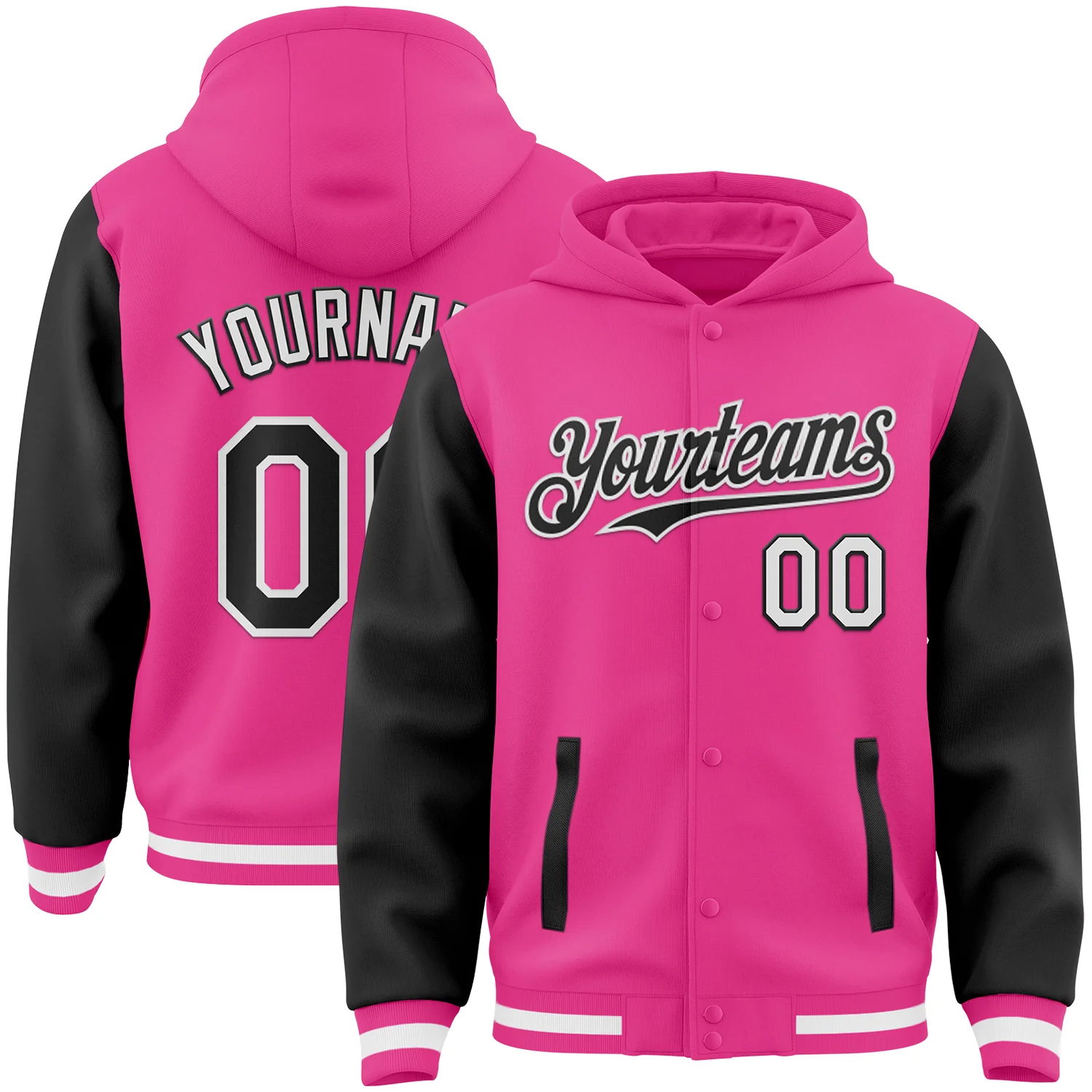 Jacket4118-1.webp Custom Green Cream Bomber Full-Snap Varsity Letterman Two Tone Hoodie Jacket - Image 1