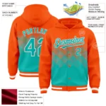 Custom Orange Aqua-White Gradient Square Shape 3D Pattern Design Bomber Full-Snap Varsity Letterman Hoodie - Image 3