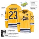 Custom Gold Navy-White Hockey Jersey - Image 2