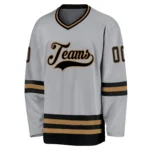 Custom Gray Black-Old Gold Hockey Jersey - Image 2