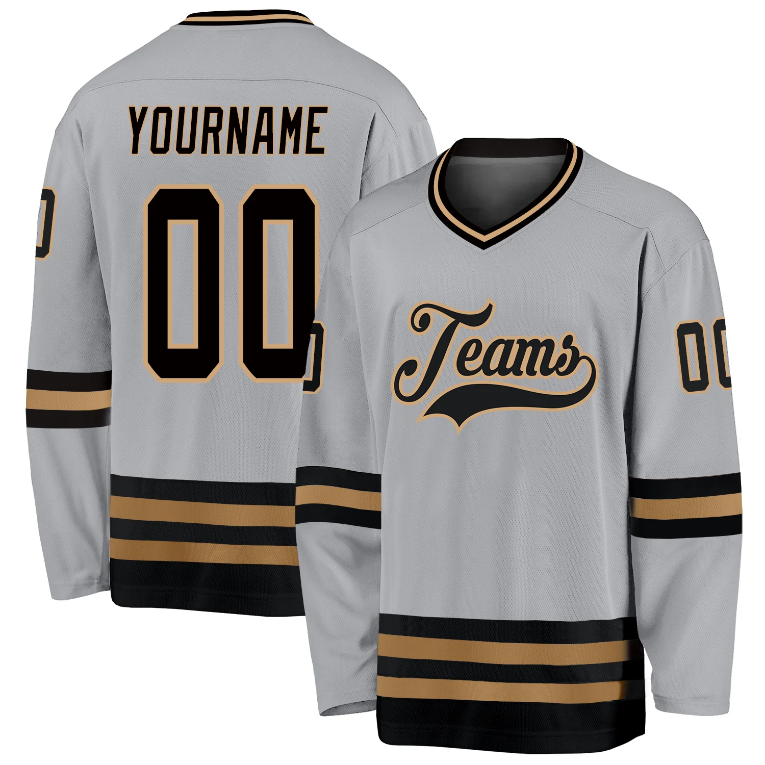 gray_0213.webp Custom Gray Black-Old Gold Hockey Jersey - Image 1