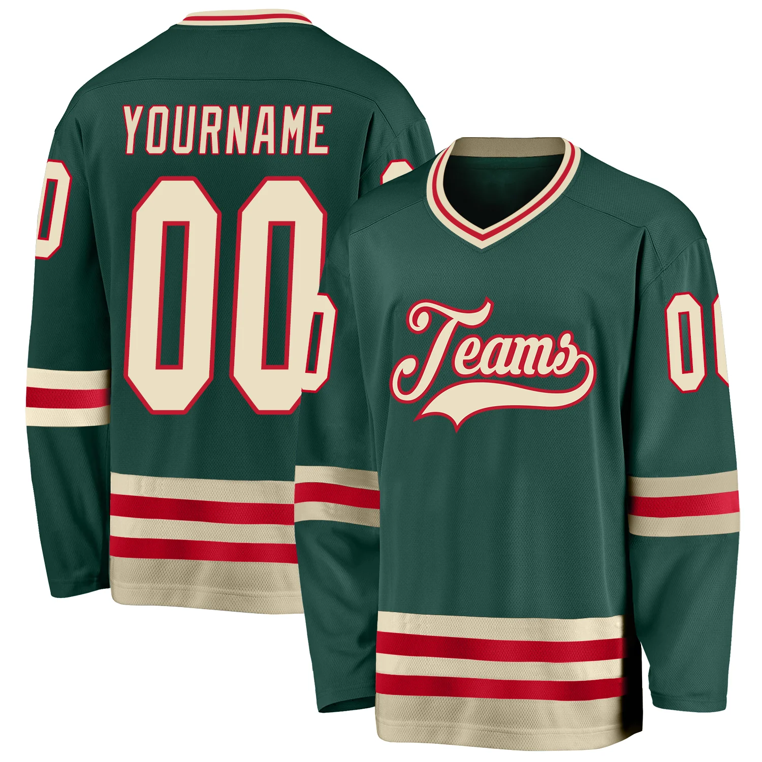 green_0072.webp Custom Green Cream-Red Hockey Jersey - Image 1