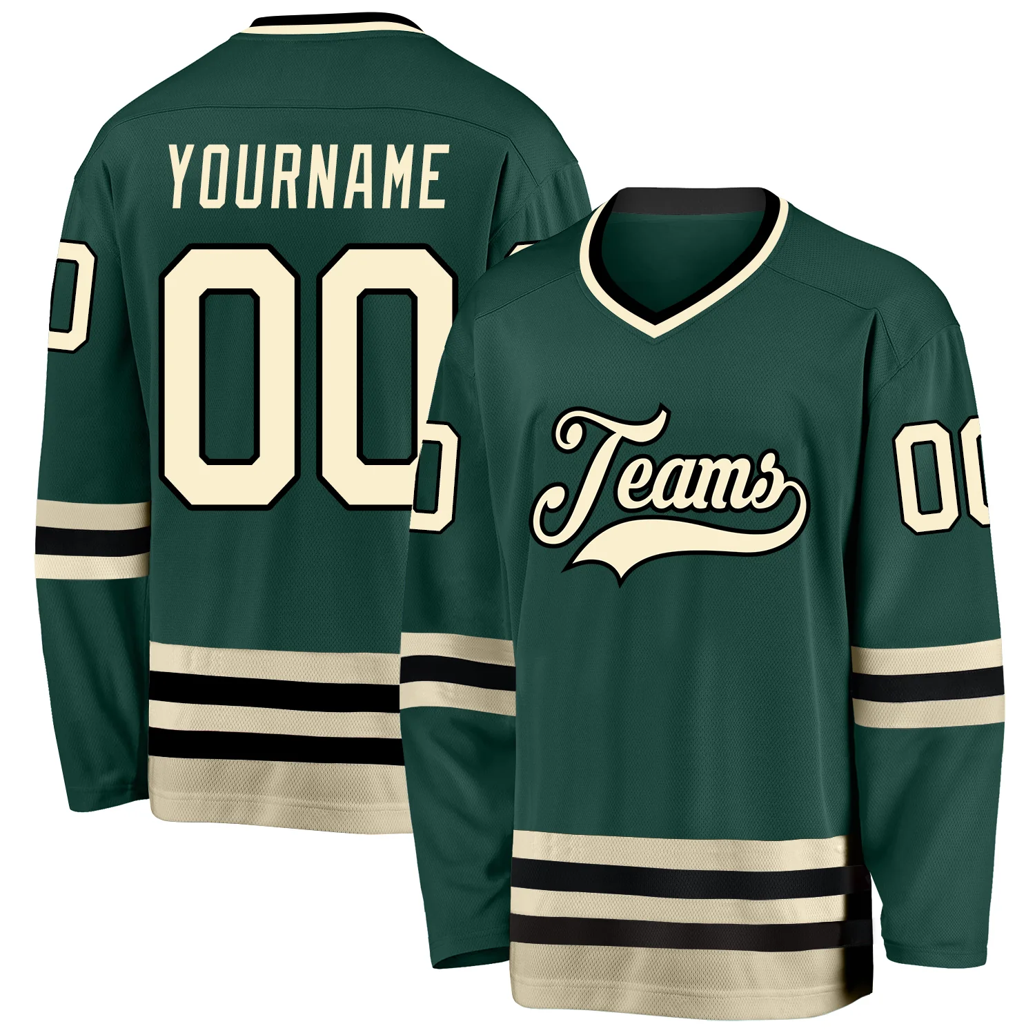 green_0100.webp Custom Green Cream-Black Hockey Jersey - Image 1