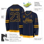 Custom Navy Navy-Gold Hockey Jersey - Image 3