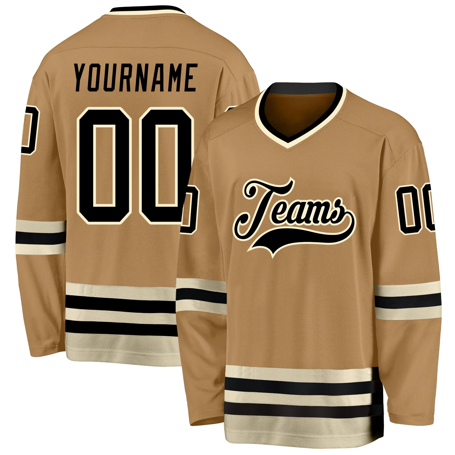 old_gold_0014.webp Custom Old Gold Black-Cream Hockey Jersey - Image 1