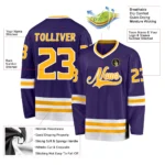 Custom Purple Gold-White Hockey Jersey - Image 2