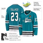 Custom Teal White-Black Hockey Jersey - Image 5