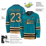 Custom Teal Old Gold-Black Hockey Jersey - Image 2