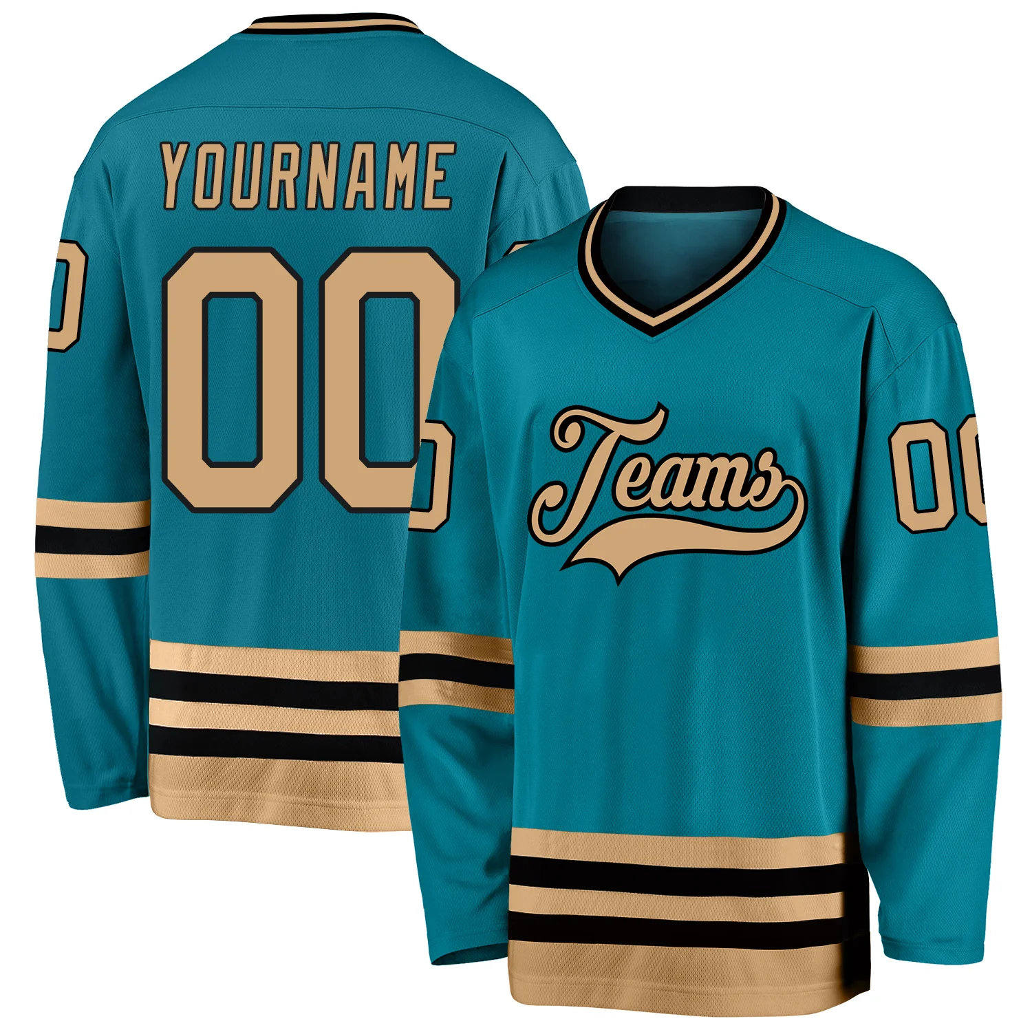 teal_0041.webp Custom Teal Old Gold-Black Hockey Jersey - Image 1