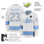 Custom White Gray-Light Blue Hockey Jersey - Image 2